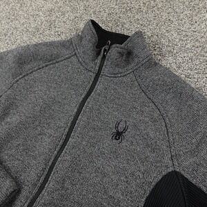 Spyder Jacket Mens L Gray Black Constant Full Zip Knit Fleece Lined Ski Outdoor